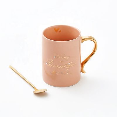 quality 400ml rosa personalizado regalo de leche taza de porcelana de café reutilizable taza de cerámica con cuchara factory